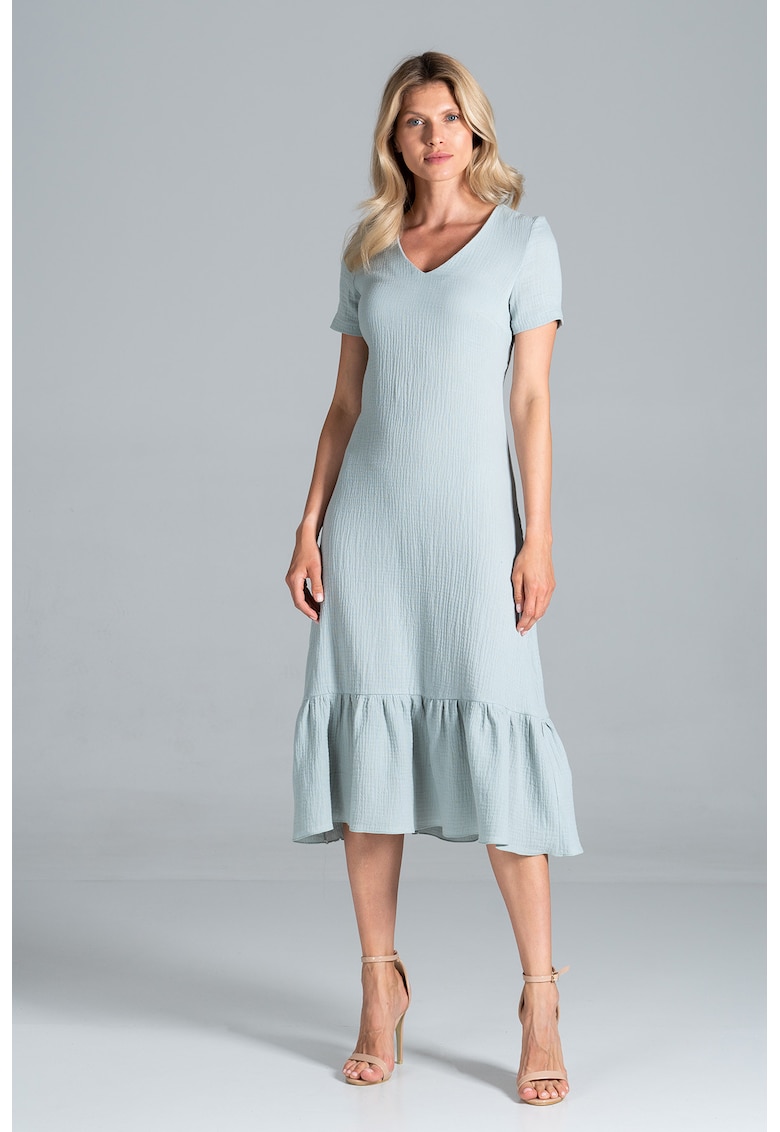 Rochie midi  M827 - menta - bumbac 100% - cu volane - maneci scurte