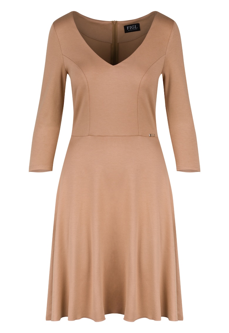 Rochie  eleganta - bej - decolteu in V - maneci 3/4 - viscoza