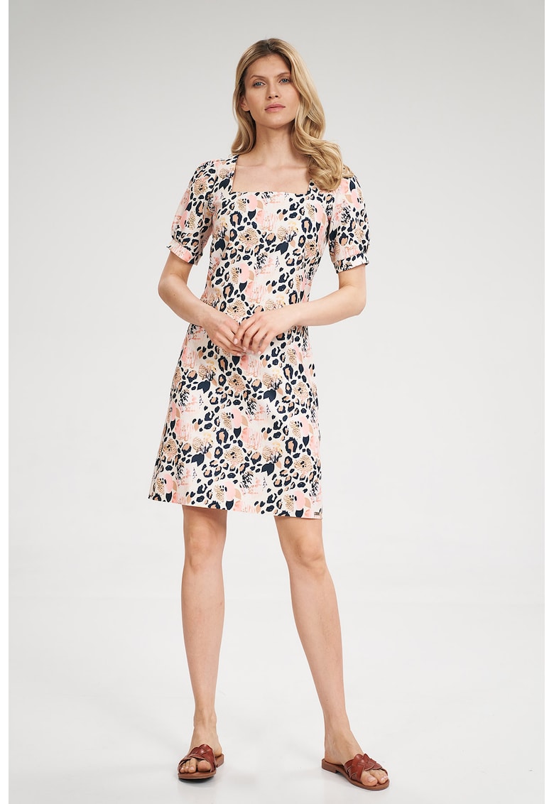 Rochie mini  model floral - decolteu patrat - vara - poliester