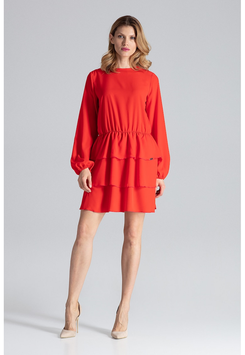 Rochie  rosie - eleganta - cu volane - poliester