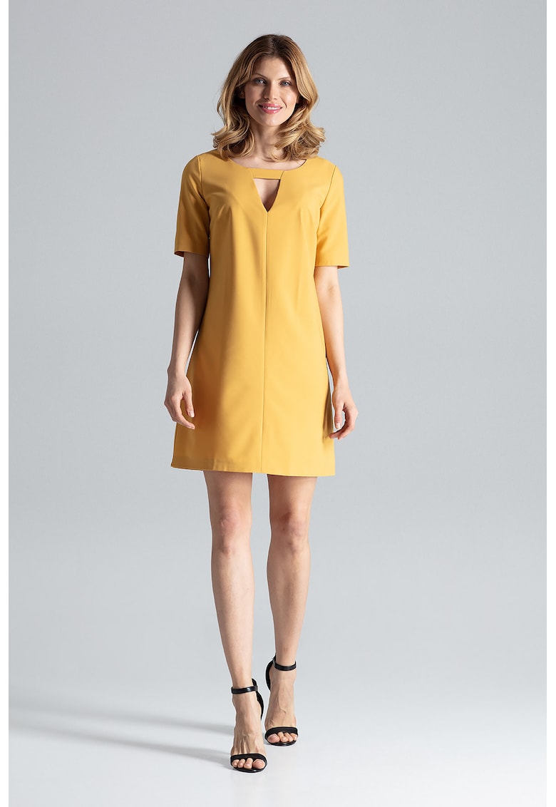 Rochie mini  galbena - eleganta - cu decolteu decupat - viscoza