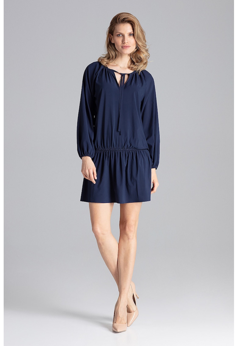 Rochie mini -  bleumarin - volane - poliester