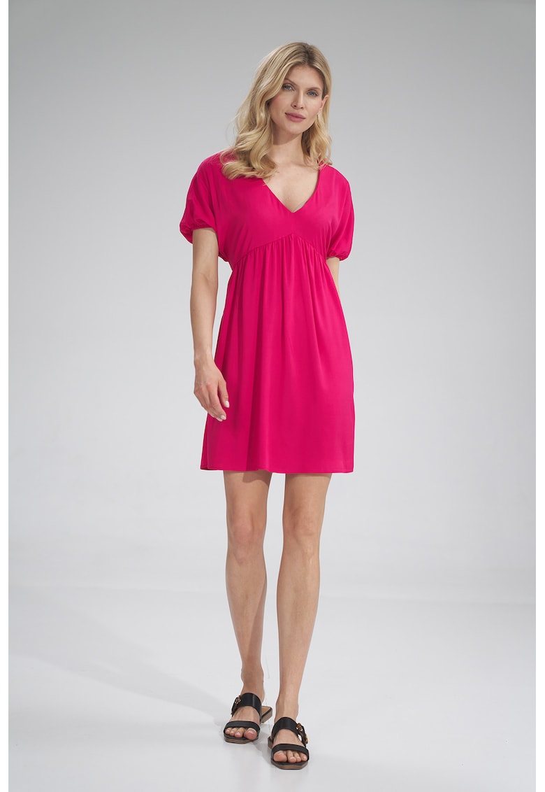 Rochie mini -  decolteu in V - viscoza - roz