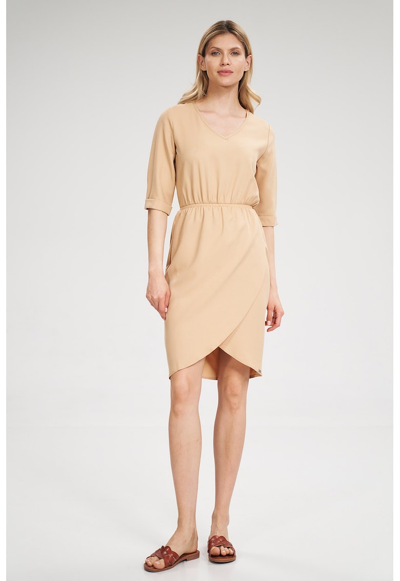 Rochie  bej - maneci scurte - poliester - Bej