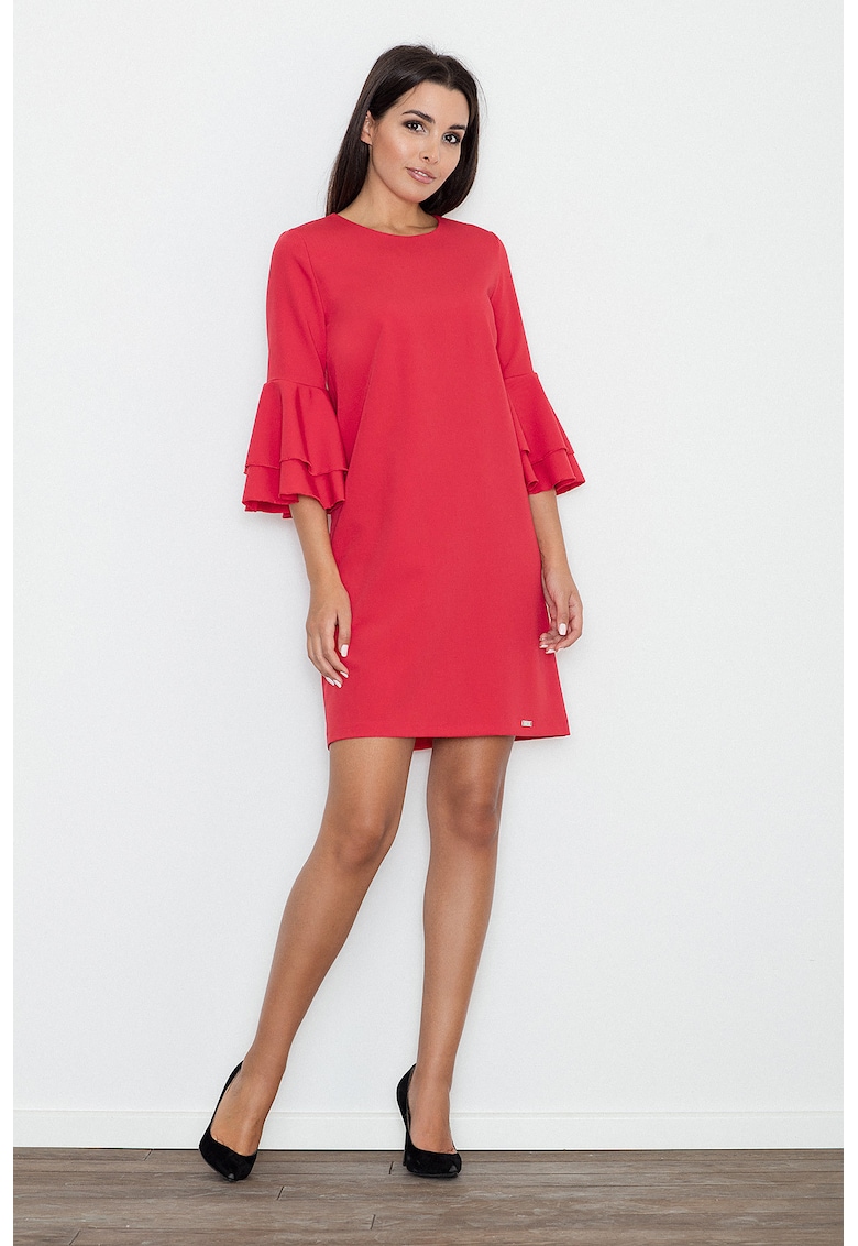 Rochie  rosie - cu maneci volan - din material usor - poliester