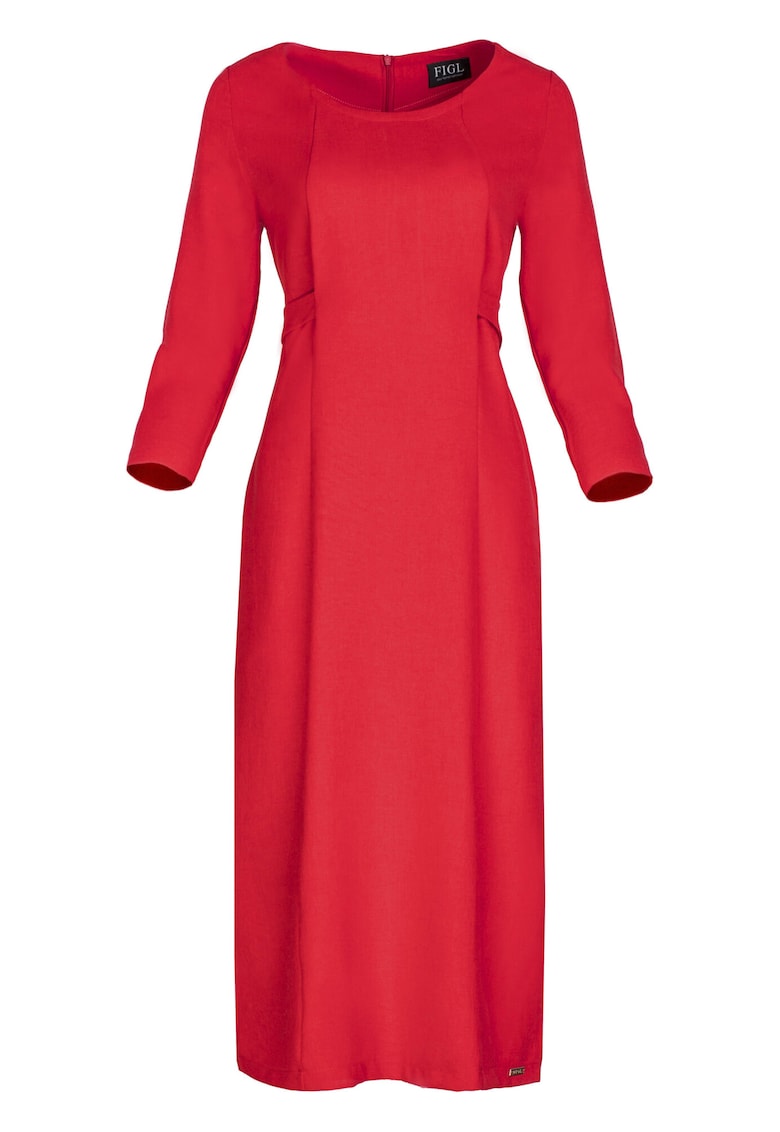 Rochie midi  rosie - cu curea - poliester 100% -