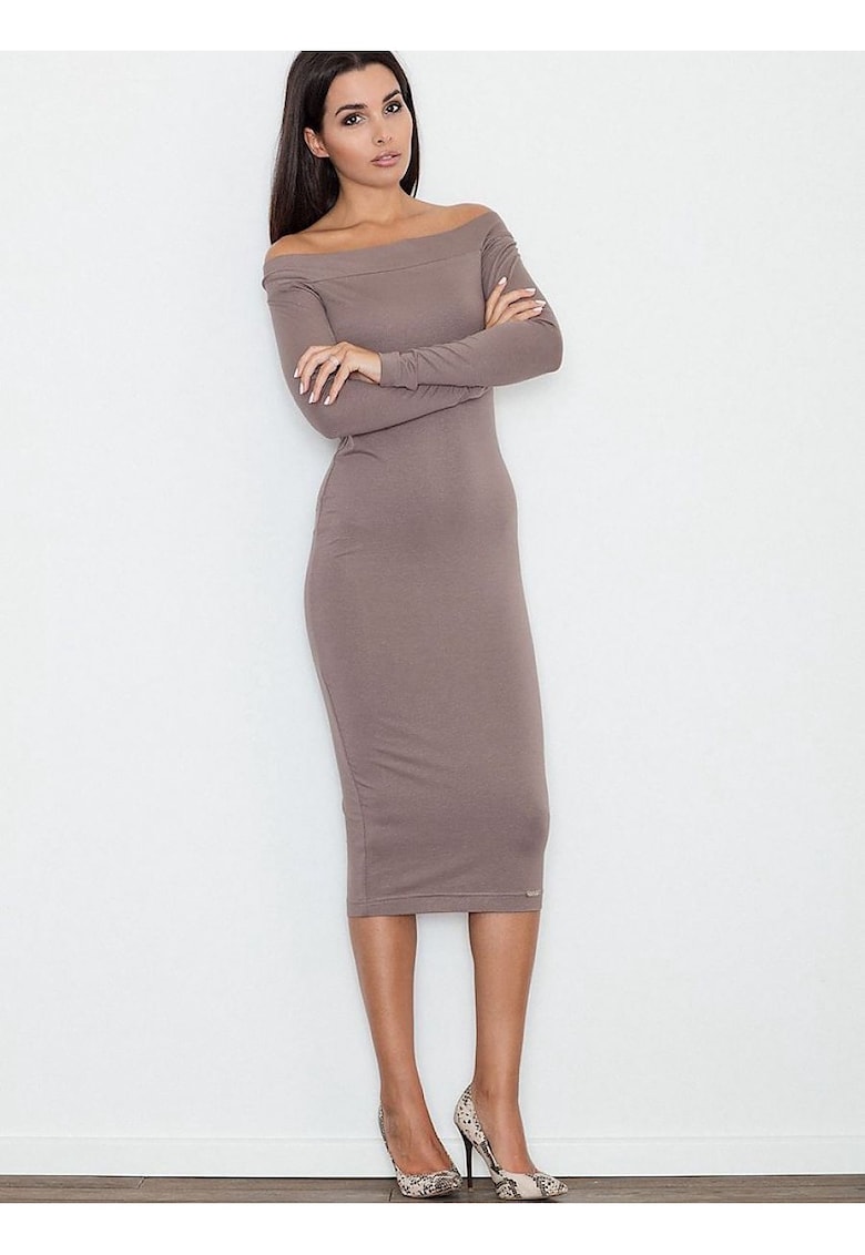 Rochie  mulata - pana la genunchi - fara buzunare - culoare maro - viscoza