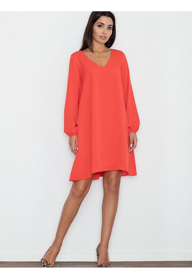 Rochie  lejera - rosie - material delicat - decolteu ascutit - poliester viscoza