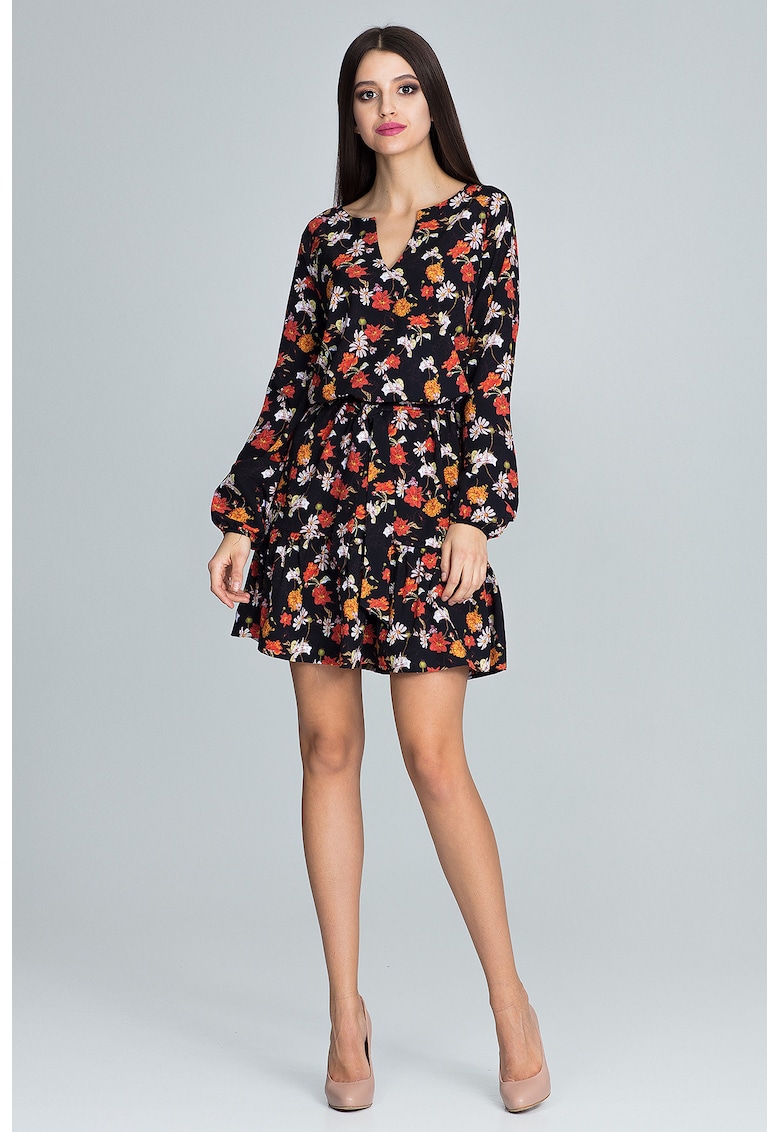 Rochie scurta florala  M597 - maneci lungi - poliester - multicolor -
