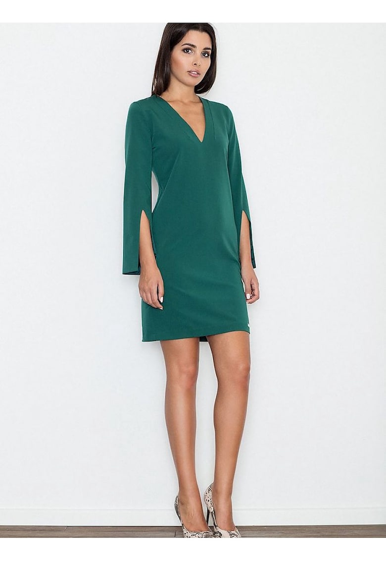 Rochie  eleganta - verde - maneci cu fante - material poliester