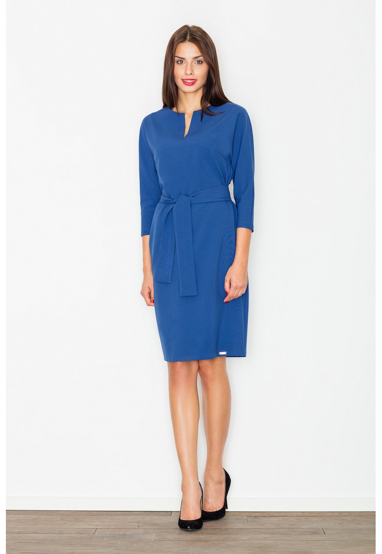 Rochie  bleumarin - curea - decolteu in V - poliester