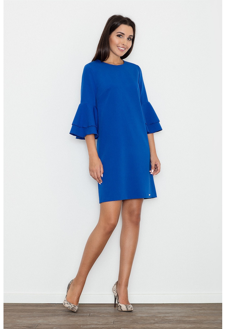 Rochie  albastra - cu maneci volan - poliester