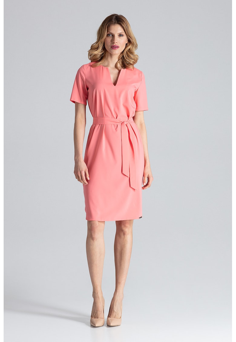 Rochie midi  M669 Koral - roz - poliester - maneca scurta