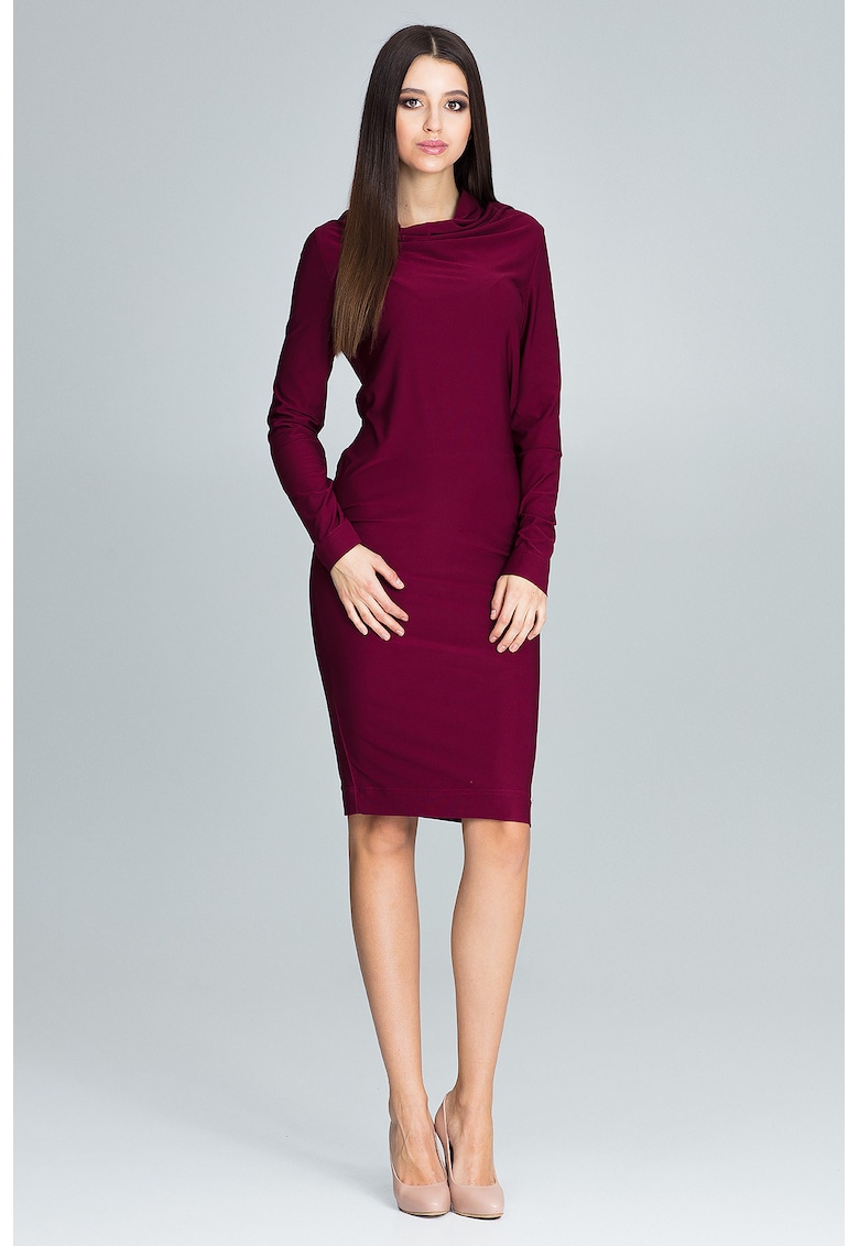 Rochie  eleganta visiniu - maneci lungi - decolteu - poliester
