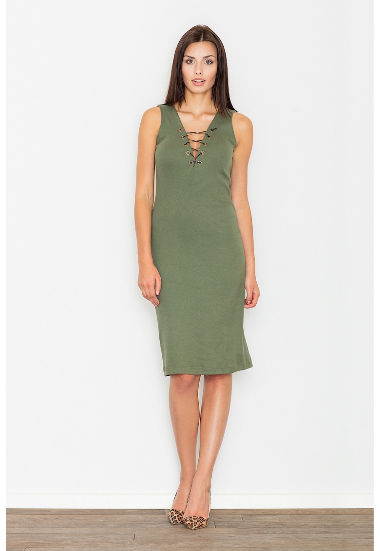 Rochie midi  M487 - verde - bumbac - fara maneci