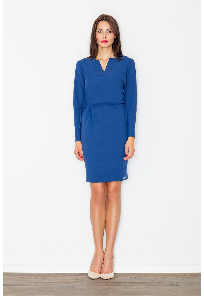 Rochie  eleganta - bleumarin - maneci lungi - decolteu in V - poliester
