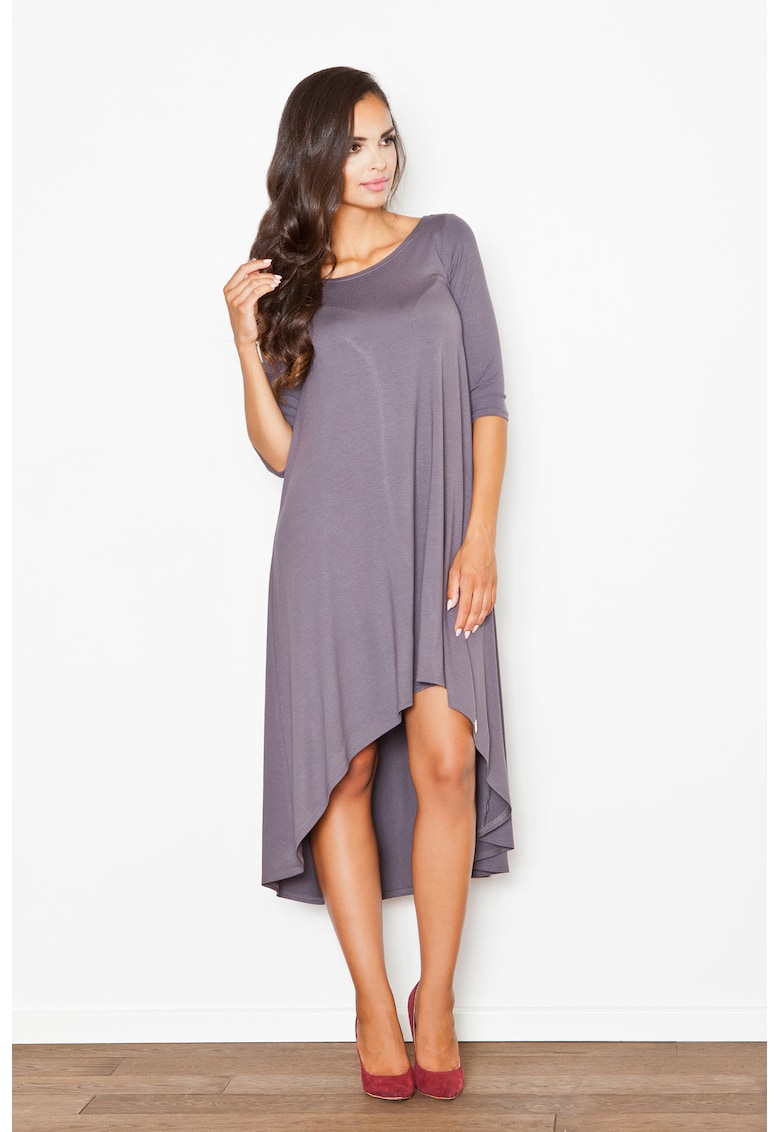 Rochie  asimetrica gri - cu maneci lungi - din viscoza