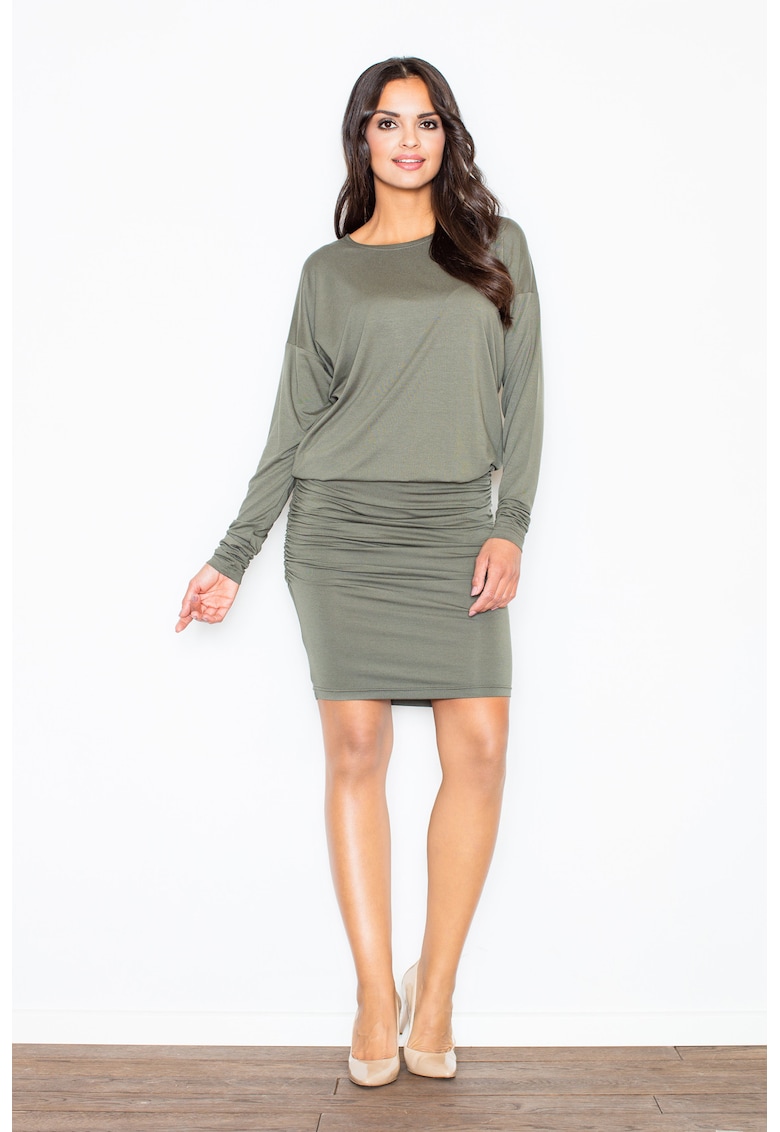 Rochie  maneci lungi - verde - viscoza