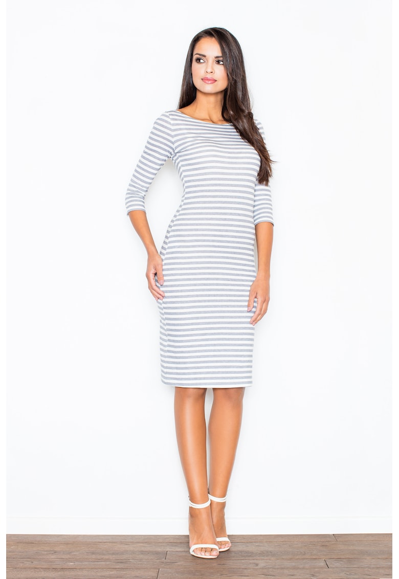 Rochie midi  M311 - gri - bumbac - maneci 3/4