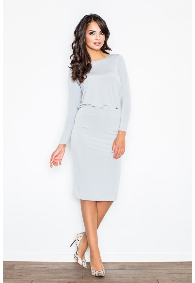 Rochie  M326 - eleganta - fluida - gri - poliester - cu fanta la spate
