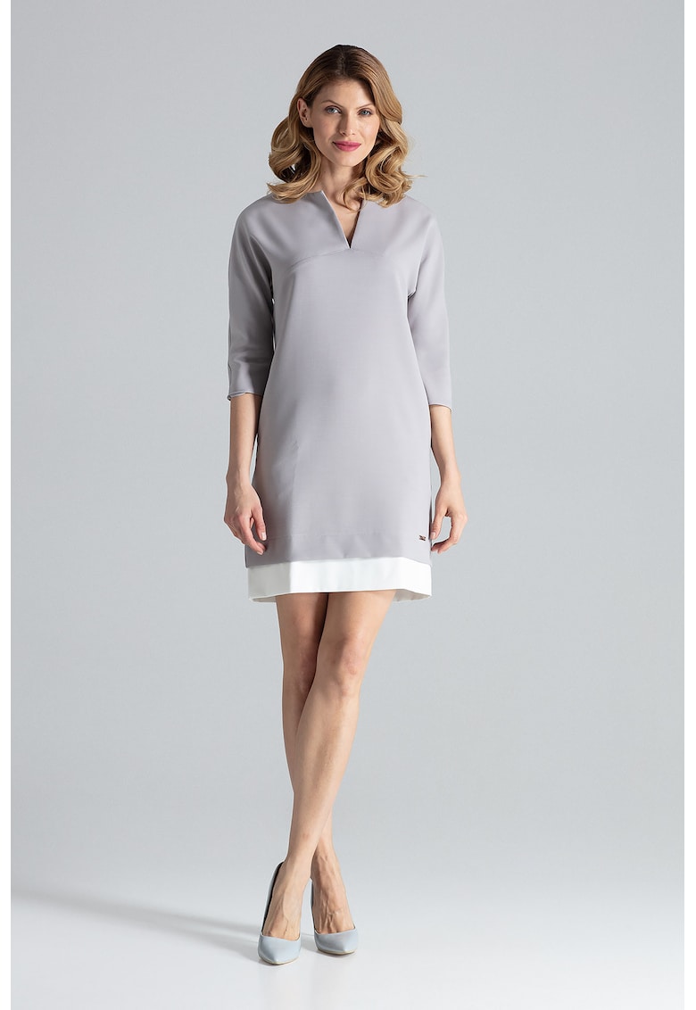 Rochie  eleganta - cu buzunare - gri - poliester