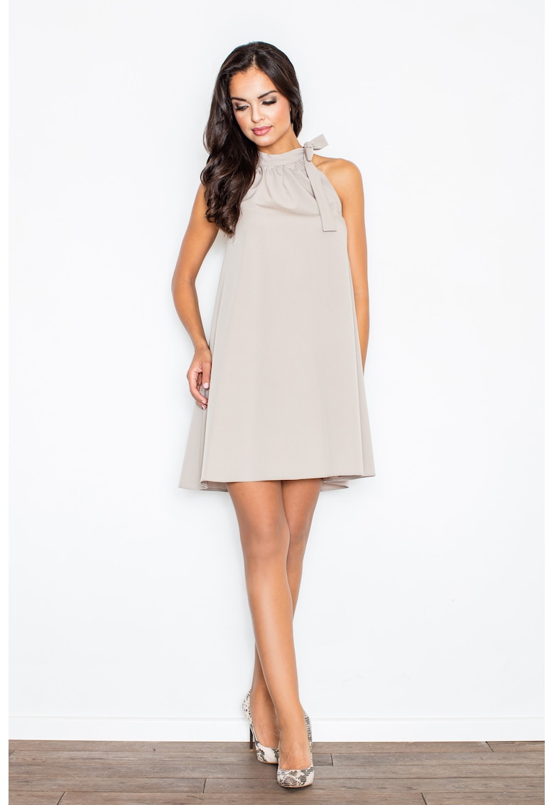 Rochie trapez -  legata la gat - gri - poliester