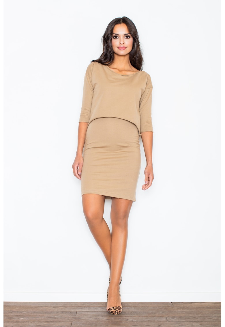 Rochie  eleganta - bej - bumbac
