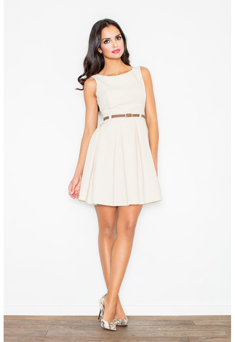 Rochie mulata  M083 - eleganta - cu curea - bej - poliester 100% -