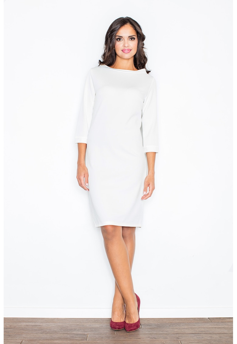 Rochie casual -  M181 - ecru - maneci 3/4 - poliester