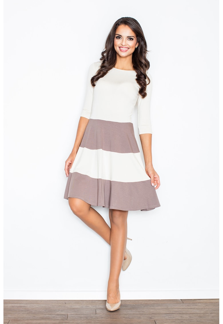 Rochie midi casual  M279 - evazata - maneci 3/4 - maro - viscoza 95% -
