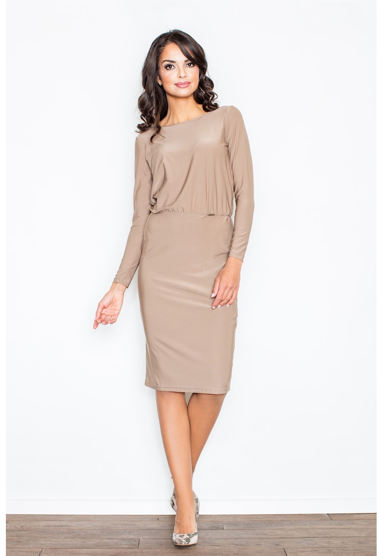 Rochie  eleganta - fanta pe spate - bej - fluida - poliester