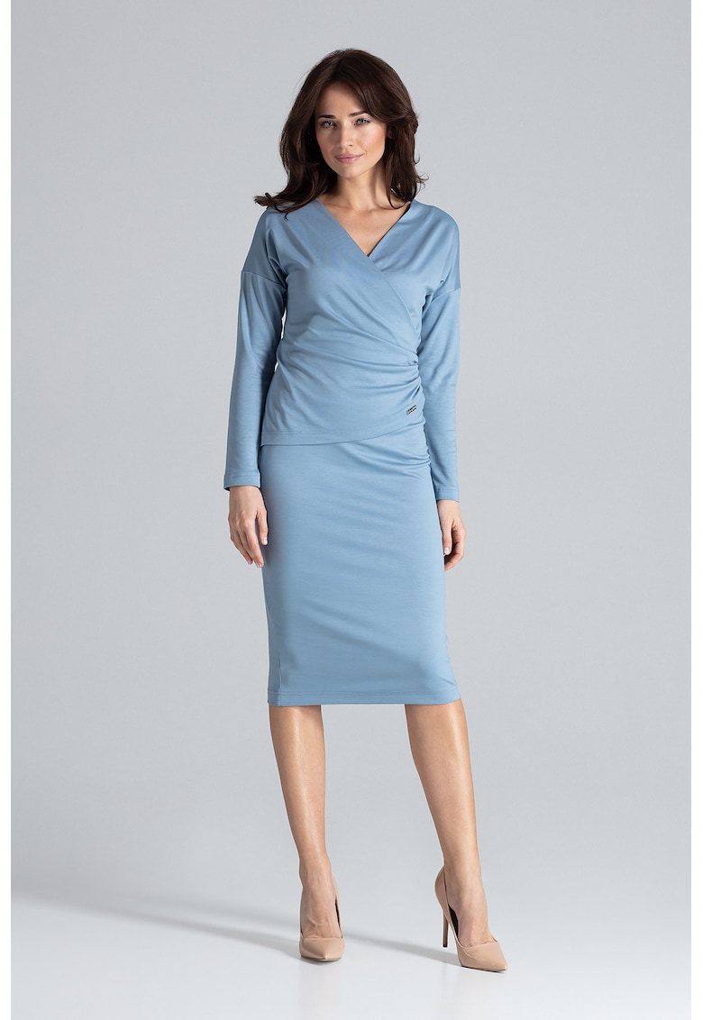 Rochie de seara  K477 - eleganta - midi - albastru - viscoza