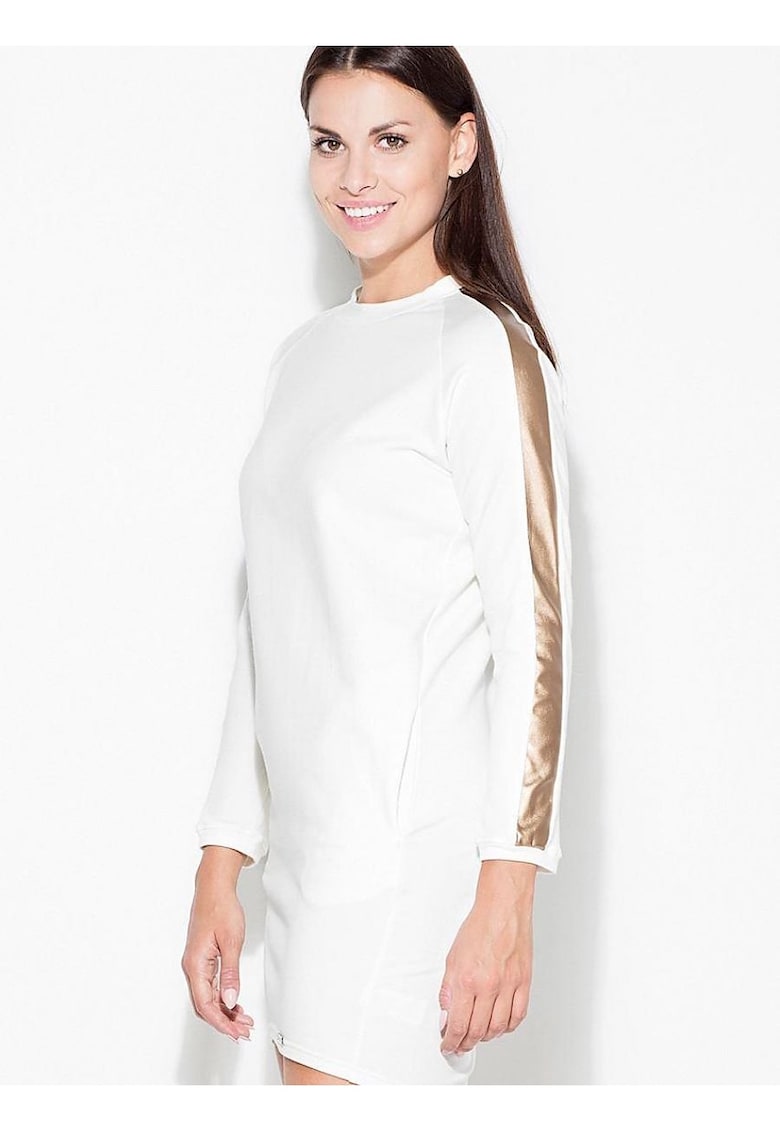 Rochie eleganta  maneci lungi cu insertie aurie - spate mai lung - bumbac 95% elastan 5%
