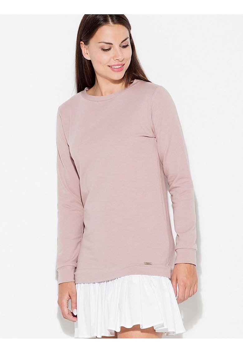 Rochie  maneca lunga - volan - bumbac - alb