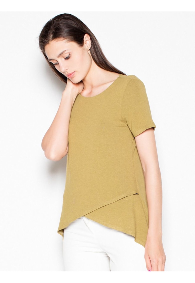 Bluza dama  asimetrica - fata pliata - verde - viscoza