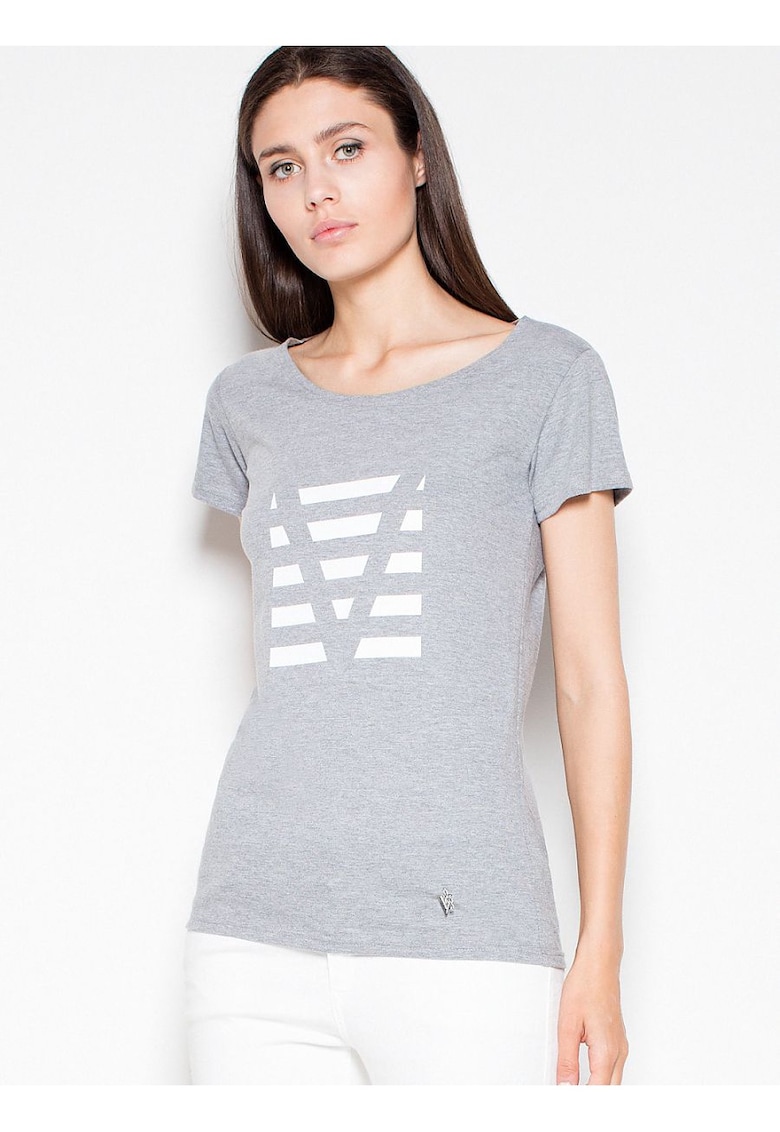Tricou dama  imprimeu original - gri - bumbac 92% - poliester 8%