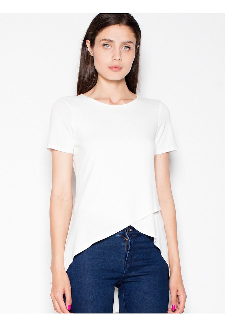 Bluza dama  asimetrica - fata pliata - spate mai lung - bej - viscoza -