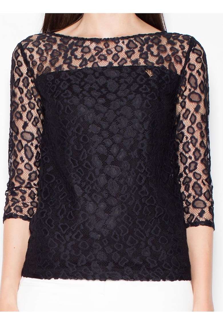 Bluza dama -  maneci 3/4 - transparent cu puncte - negru - poliester