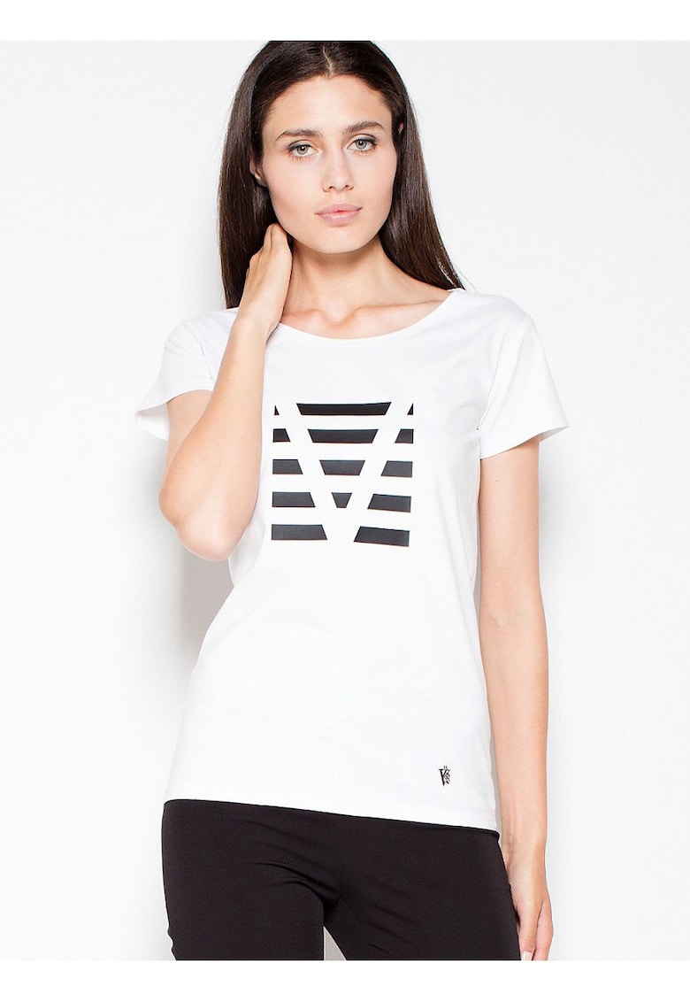Tricou dama  imprimeu original - alb - bumbac 92% -