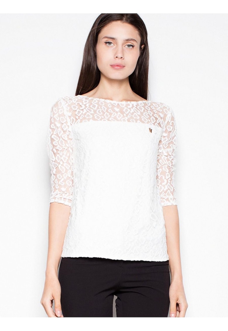 Bluza dama -  bej - maneci 3/4 - top transparent cu puncte - poliester