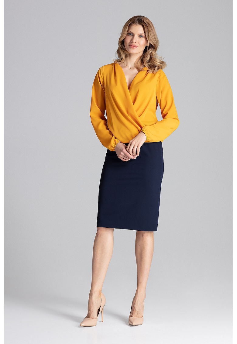 Bluza dama eleganta -  Maneca lunga - Poliester/Elastan - Galben mustar