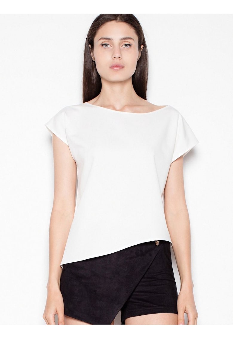Tricou dama  asimetric - elegant - bej - poliester 65% - viscoza 35%