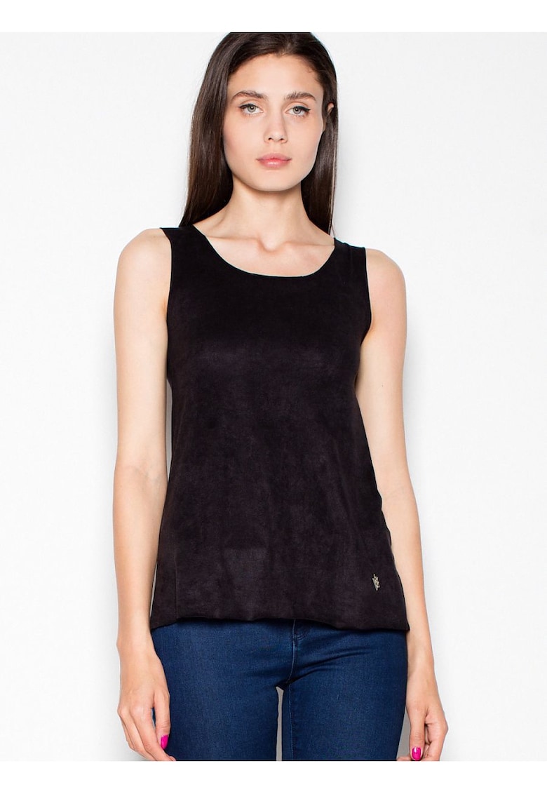 Tricou dama  negru - piele intoarsa - decolteu semicircular - model lejer