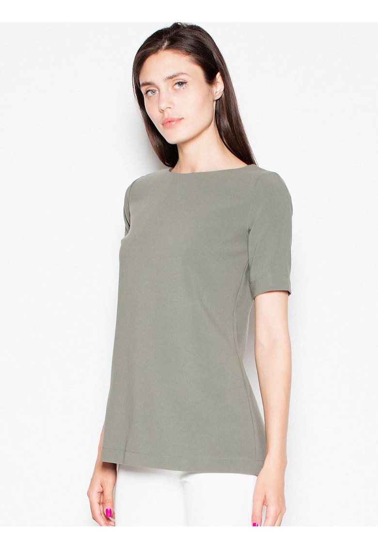 Tricou dama  verde - croiala prelungita - decupaje patrate - poliester. -