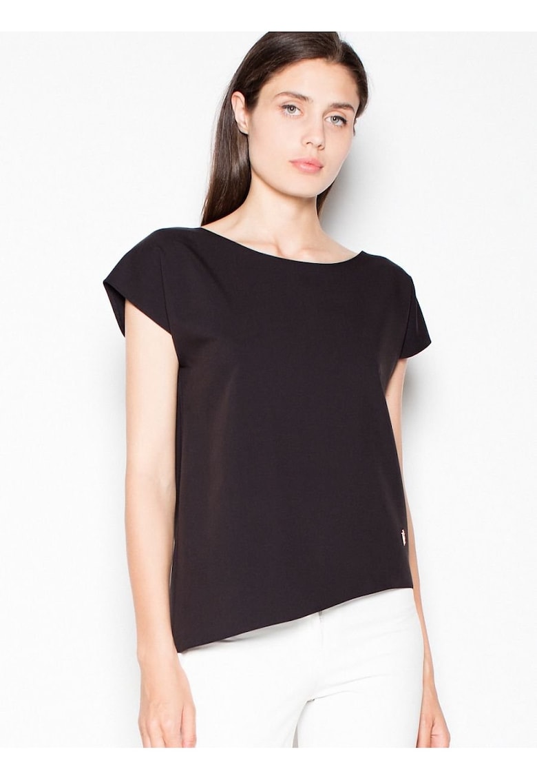 Tricou dama  asimetric - negru - poliester-viscosa
