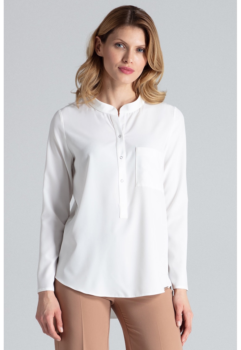 Bluza dama eleganta -  Poliester/Elastan - Cu guler - Ecru