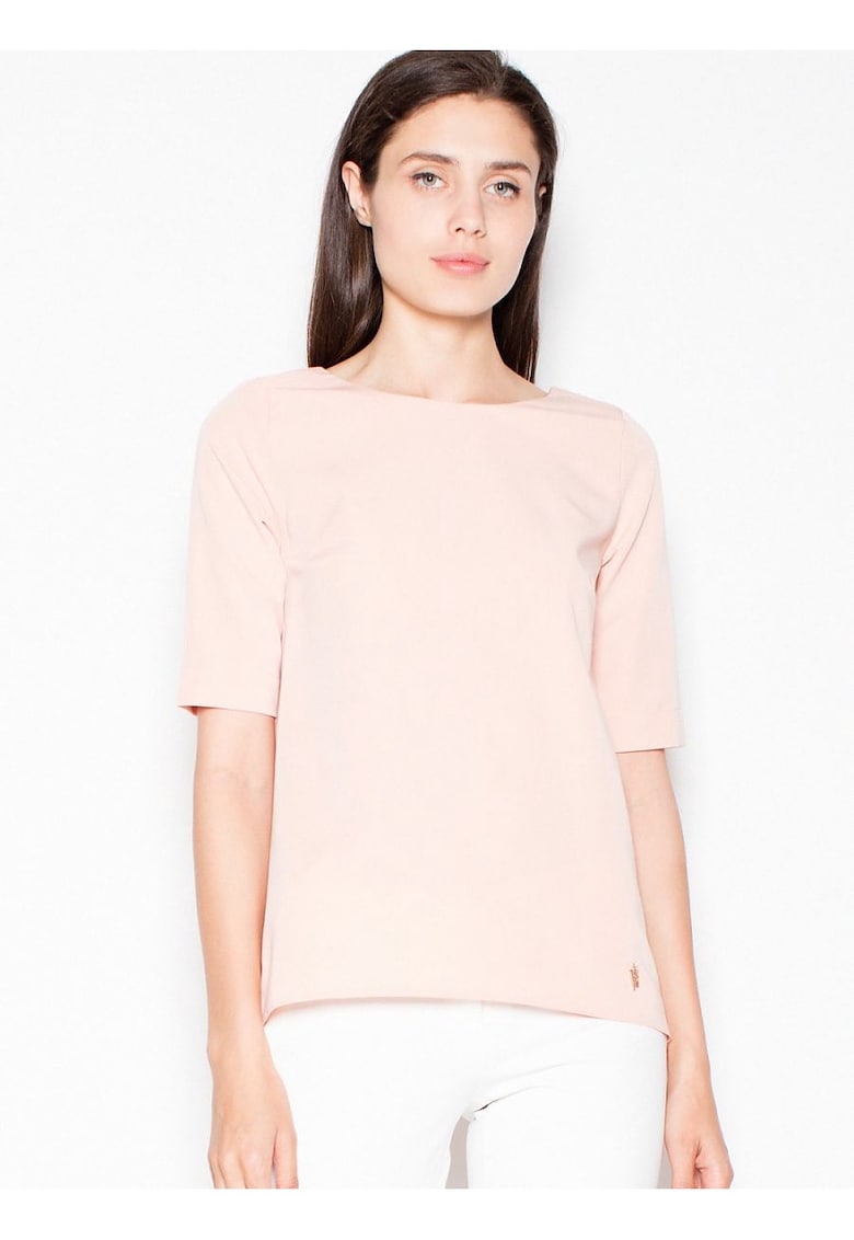 Tricou dama  asimetric - decupaj spate - roz - poliester-viscosa -