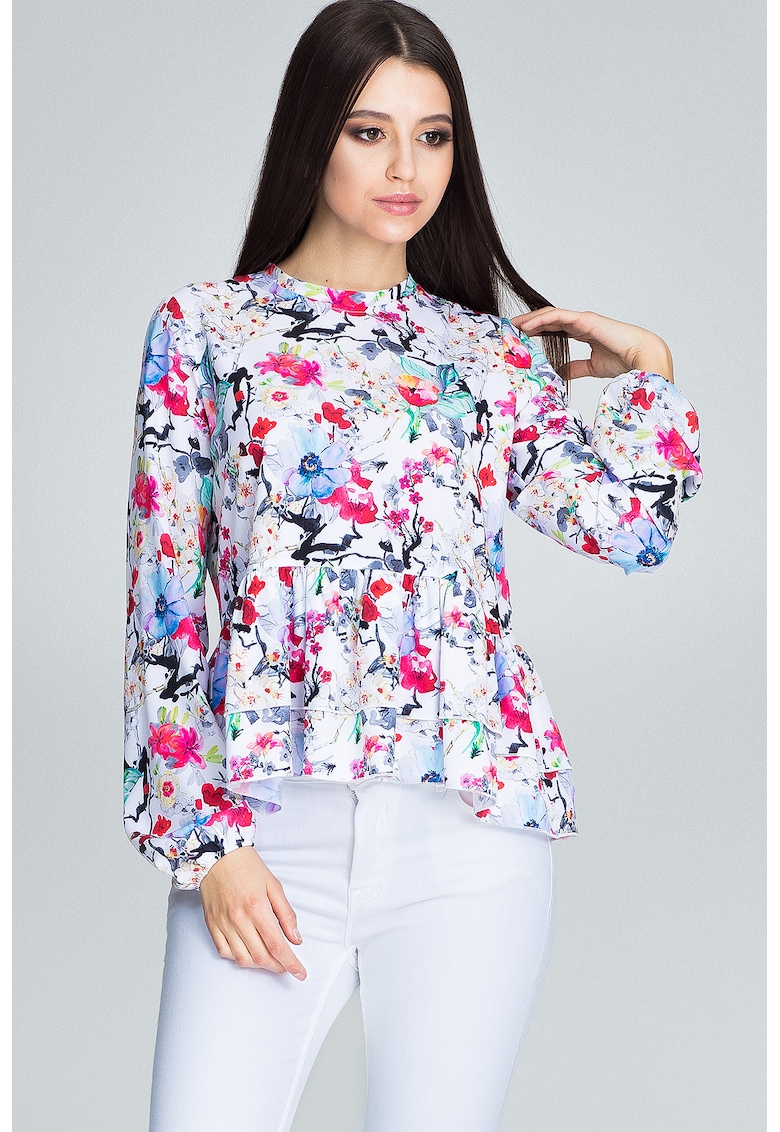 Bluza dama -  Poliester/Elastan - Cu volane - Multicolor