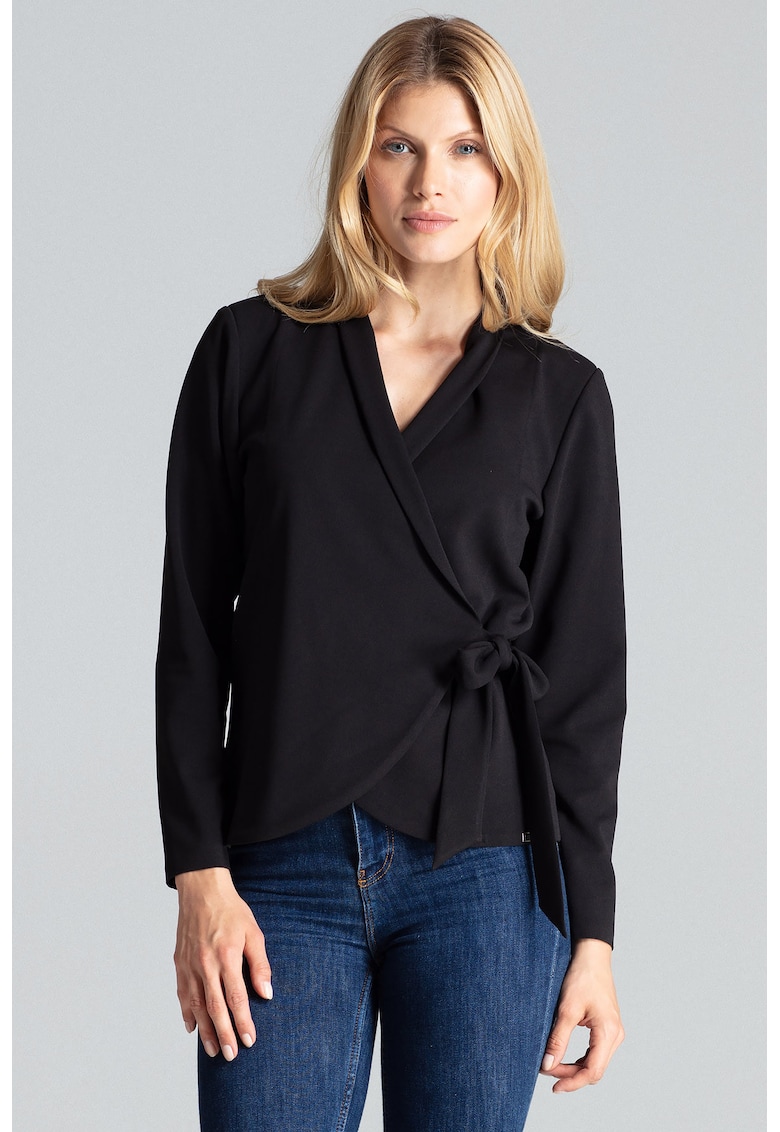 Bluza dama -  Inchidere laterala - Poliester/Elastan - Negru -