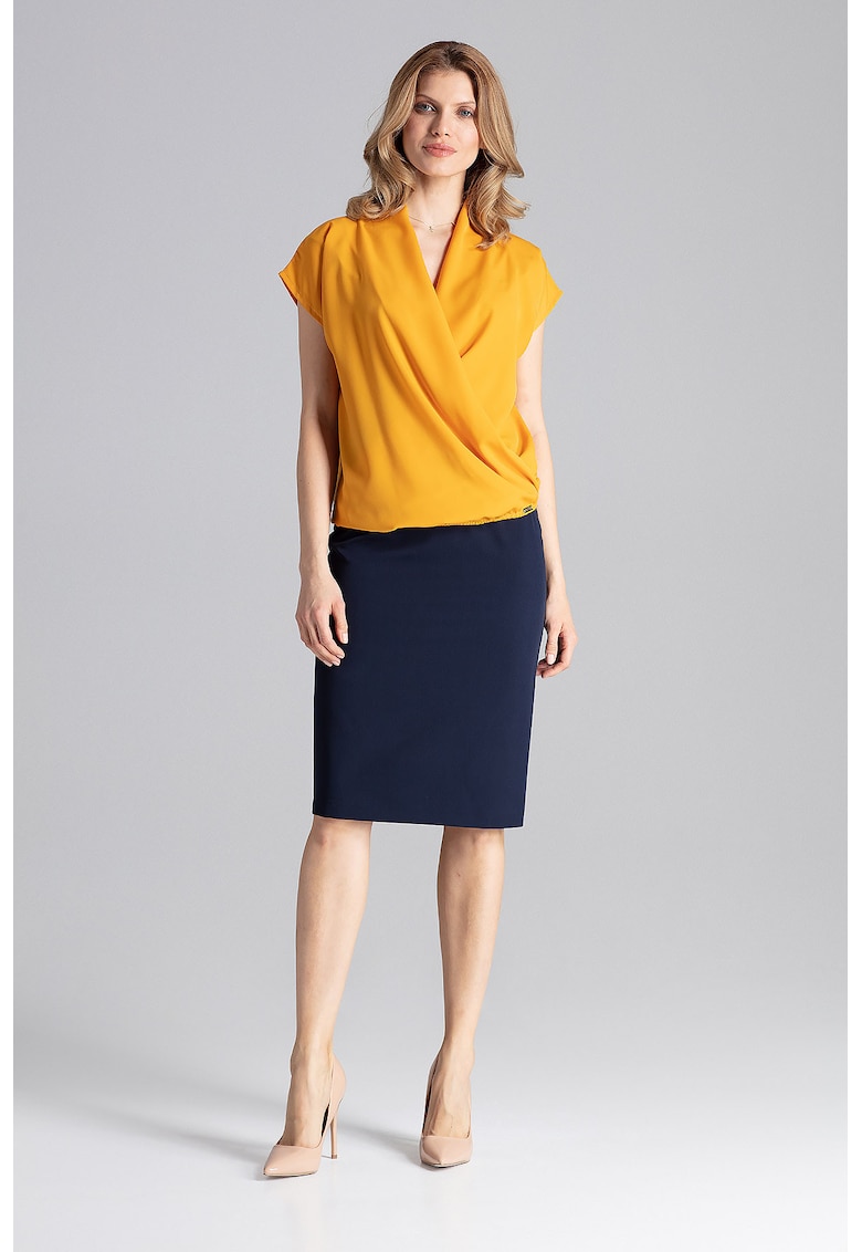 Bluza dama -  Maneca scurta - Eleganta - Poliester/Elastan - Galben mustar